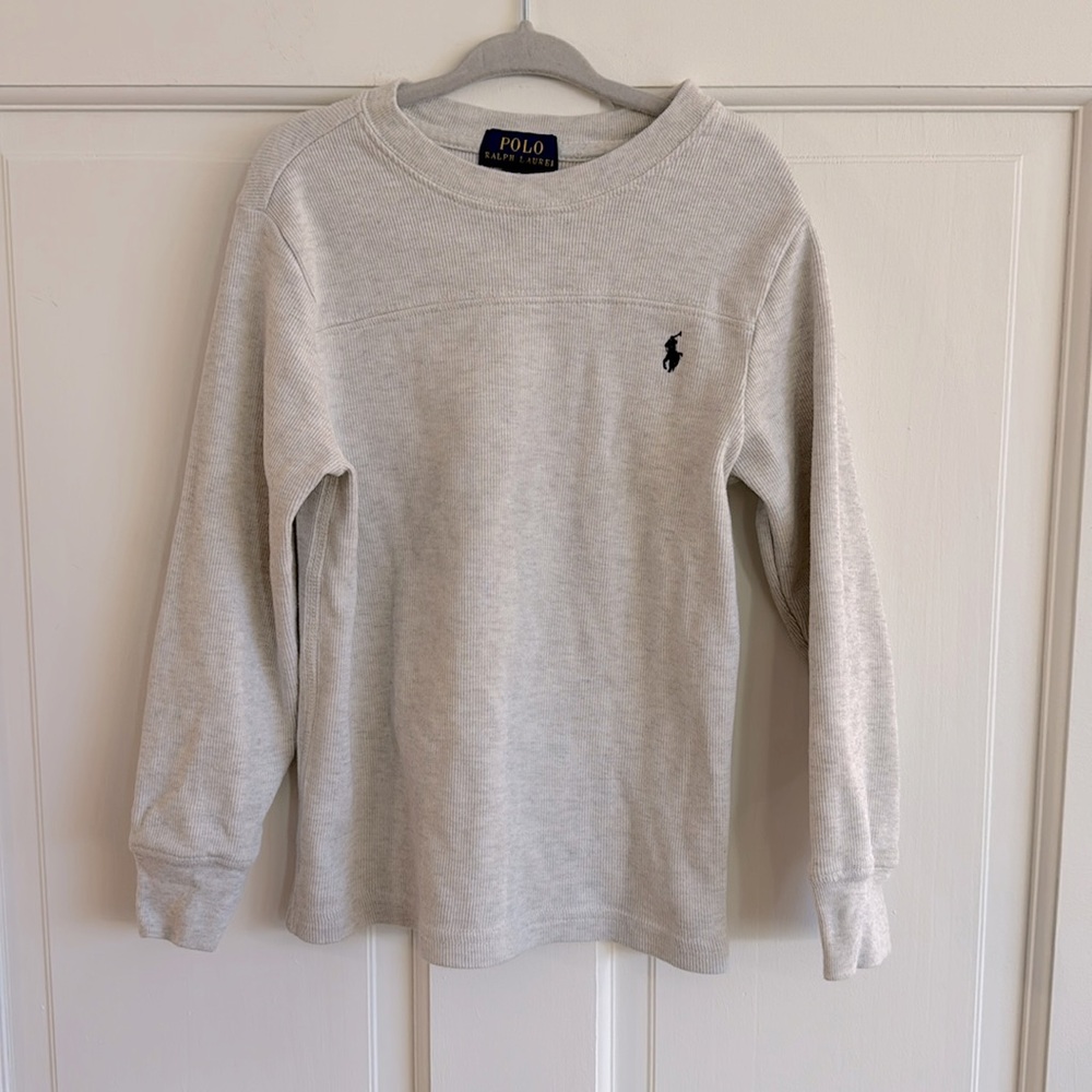 Boys polo Ralph Lauren size 5 cream gray navy ribbed knit long sleeve sweater